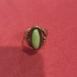 Native American Bell Sterling Silver Turquoise Stone Oval Ring Size 6.5